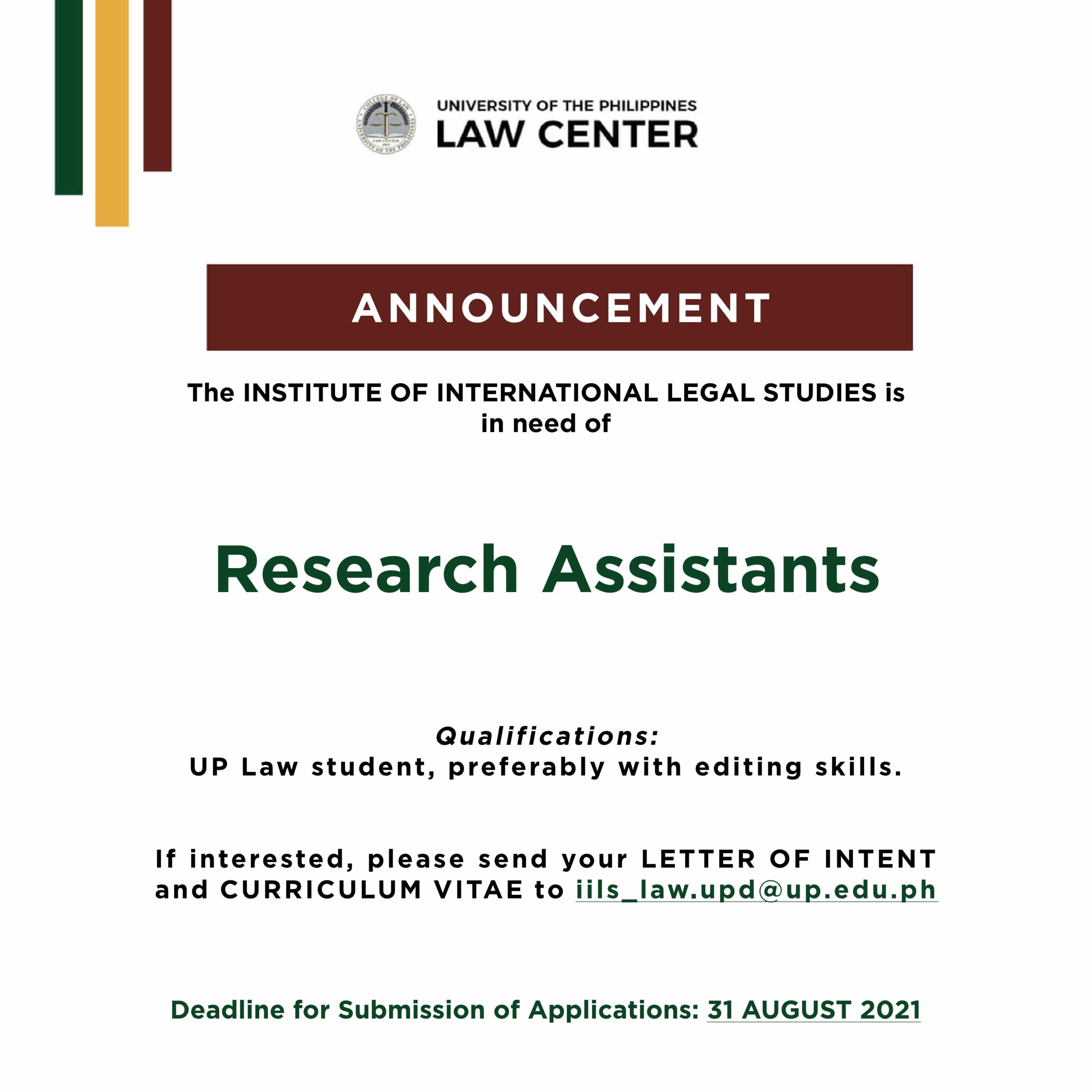 UP IILS is looking for Research Assistants