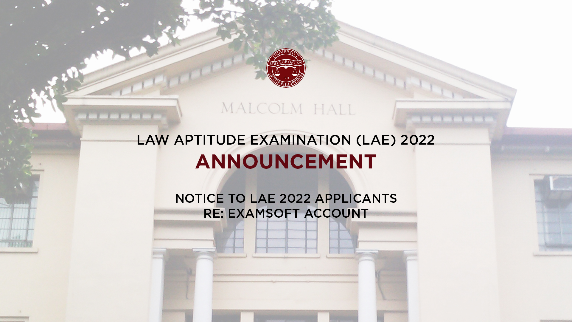 LAE Announcement Re EXAMSOFT Account