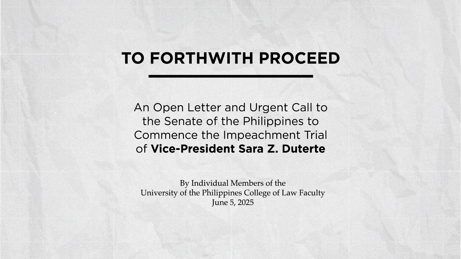 Urgent Call to Commence the Impeachment Trial of VP Sara Duterte