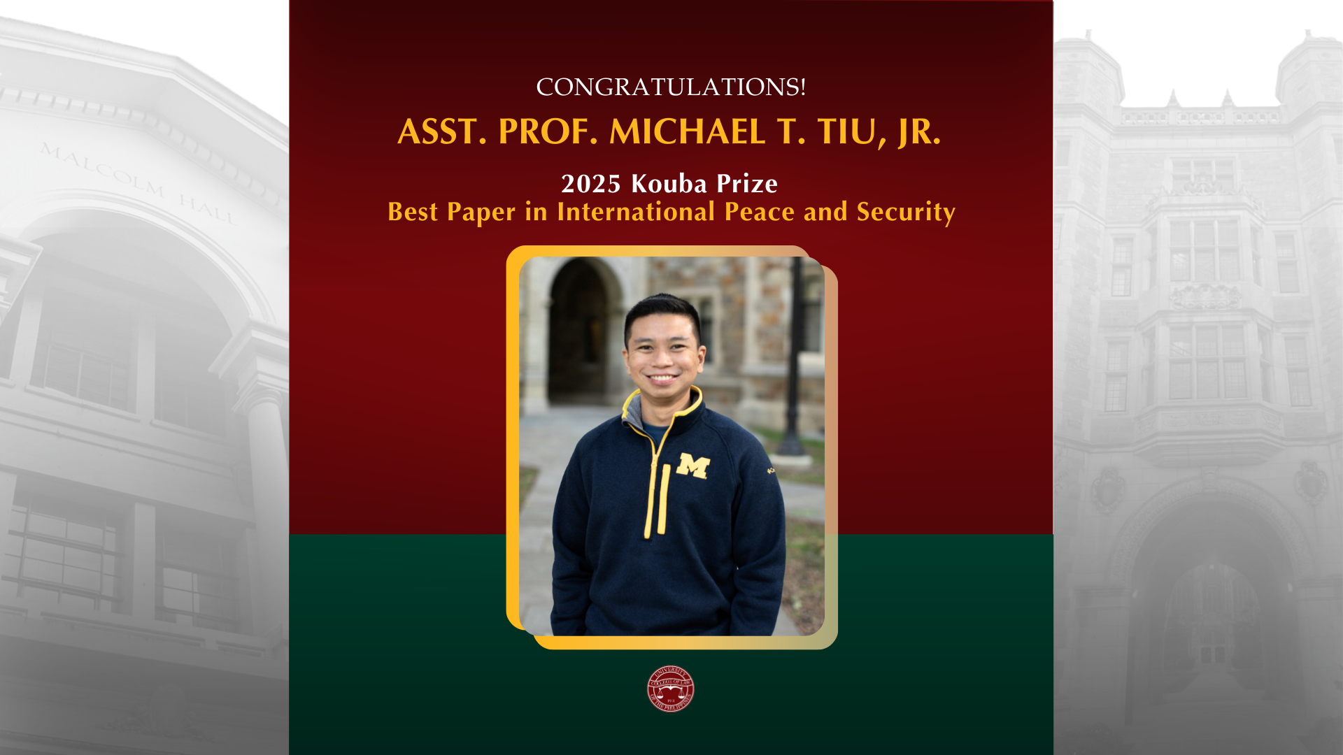 Asst. Prof. Tiu Wins 2025 Kouba Prize for Best Paper in International Peace and Security