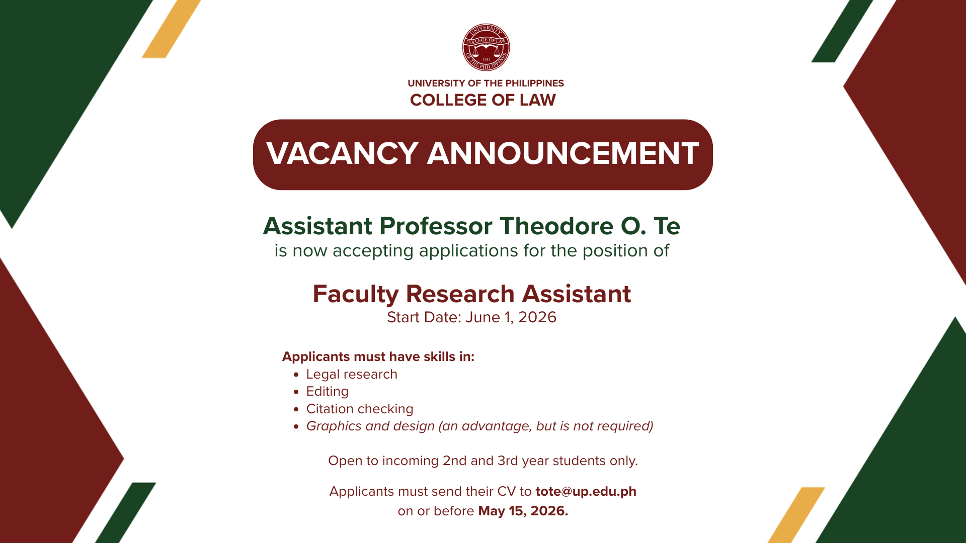 Vacancy Announcement – Faculty Research Assistant
