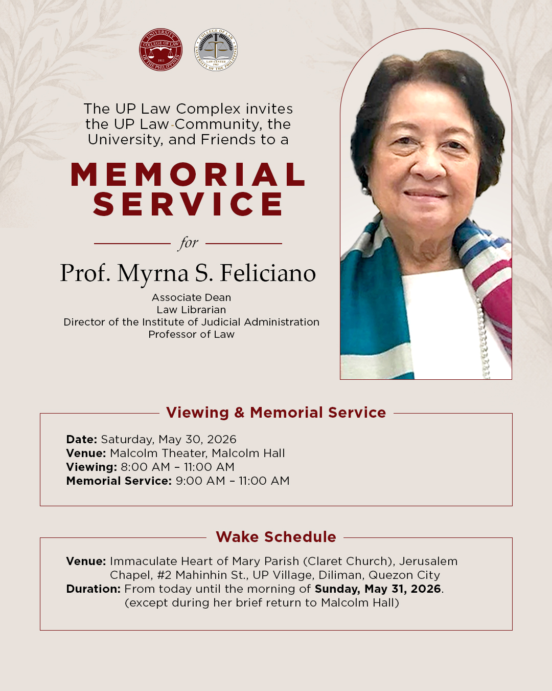 Memorial Service for Prof. Myrna S. Feliciano