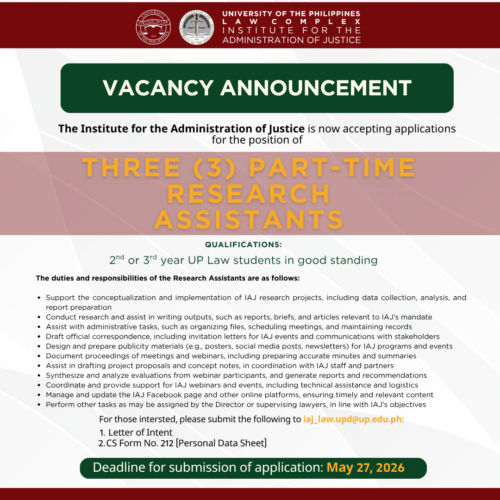 Vacancy Announcement – Three (3) Part-time Research Assistants in UP IAJ