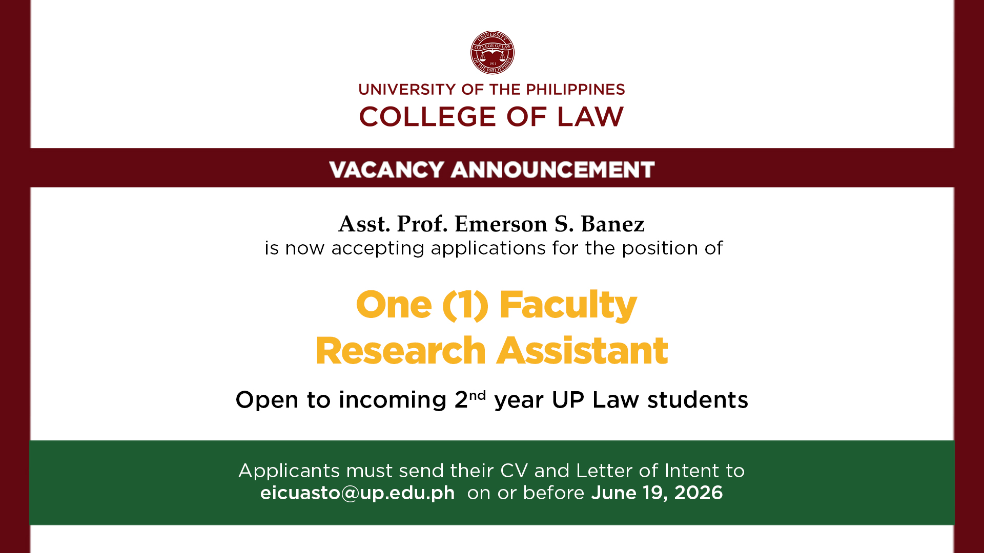 Vacancy Announcement: Faculty Research Assistant